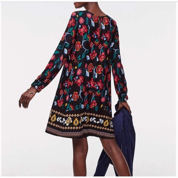 EUC Loft black and red floral long sleeve swing dress size XS - Picture 5 of 5